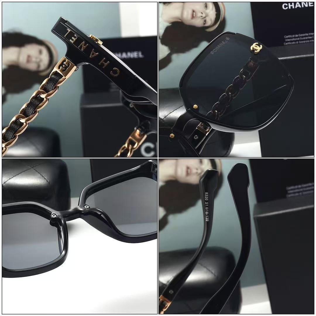 [Ships within 24 hours] New "Chanel-style" quilted-pattern leather-case sunglasses – women’s high-end square-frame shades featuring trendy gold-lettered temples; perfect for beach vacations and sun protection.